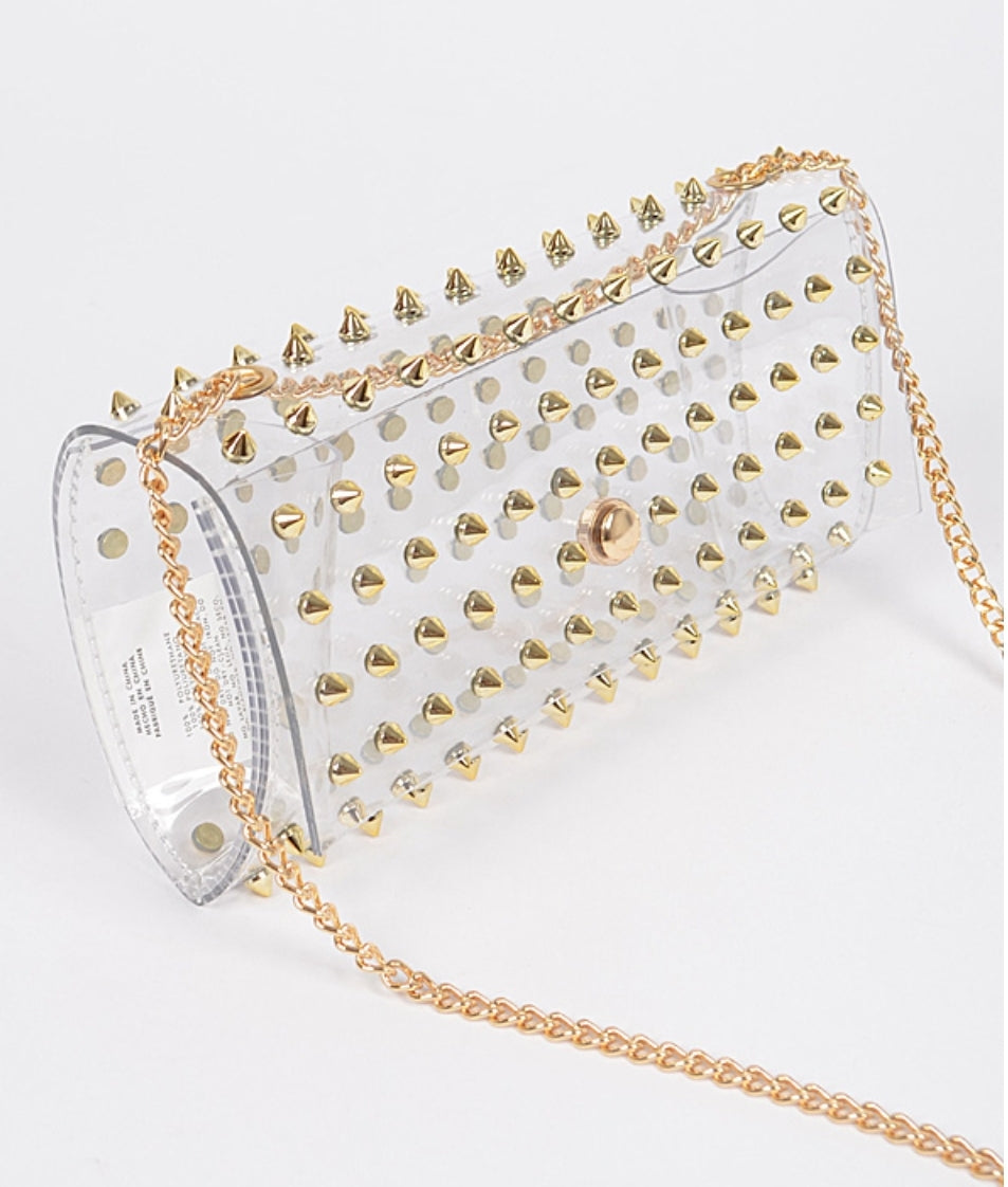 Clear and gold clutch handbag- trendznstuff